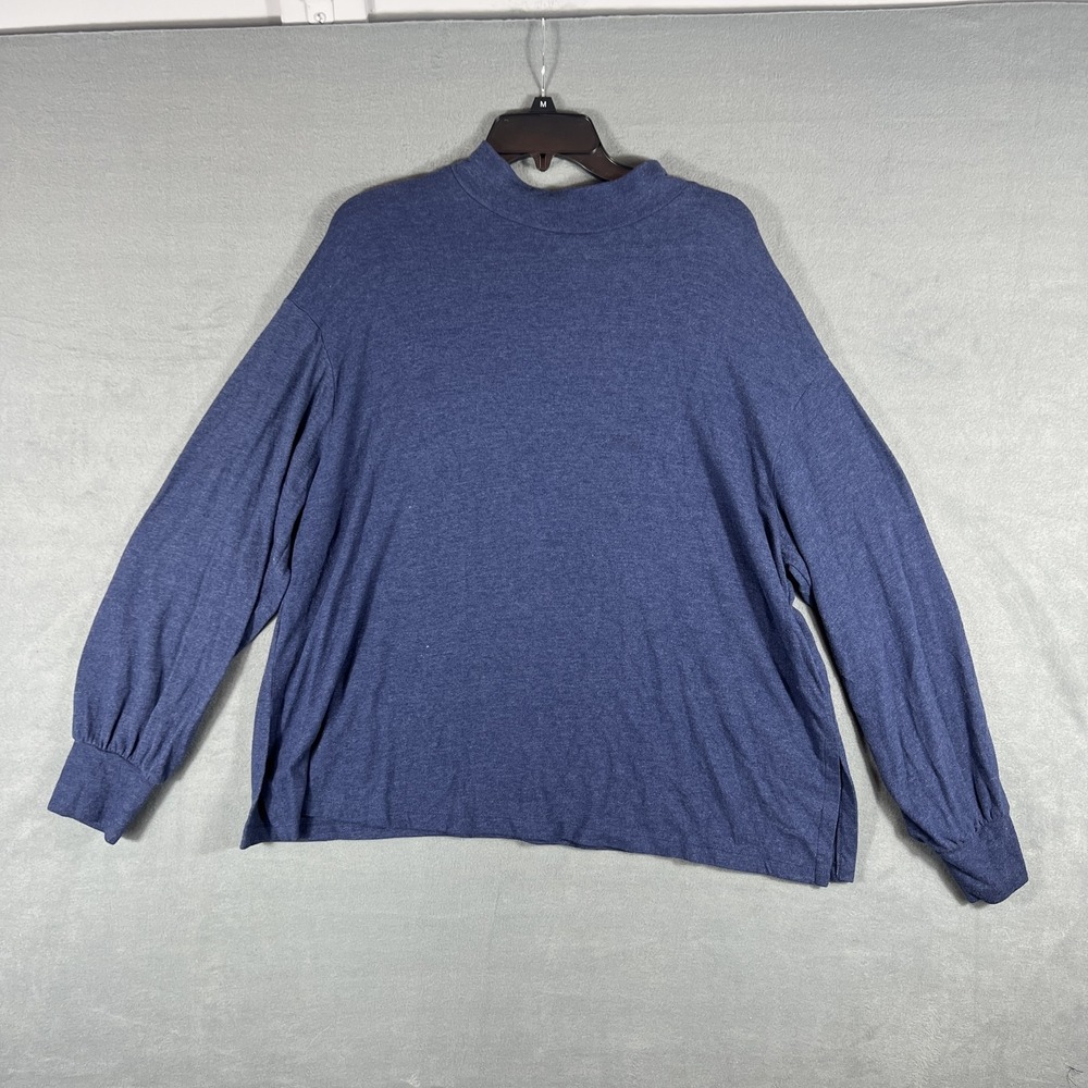 Ana A New Approach Women's 0X Plus Blue Mock Neck Long‎ Sleeve Pullover Top